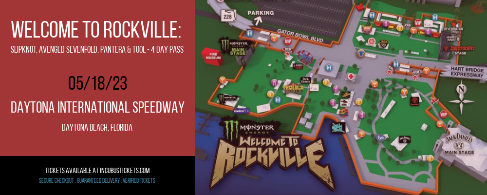 Welcome to Rockville: Slipknot, Avenged Sevenfold, Pantera & Tool - 4 Day Pass at Incubus Tickets tickets Welcome to Rockville: Slipknot, Avenged Sevenfold, Pantera & Tool - 4 Day Pass at Incubus Tickets